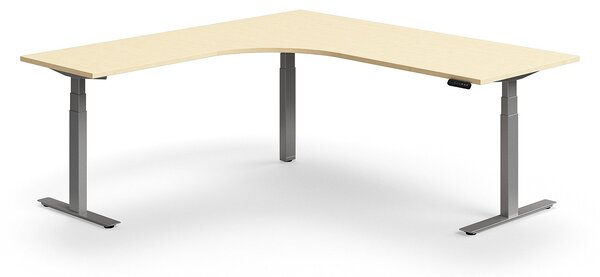 AJ Produkty Výškově nastavitelný stůl QBUS, rohový, 2000x2000 mm, stříbrná podnož, bříza