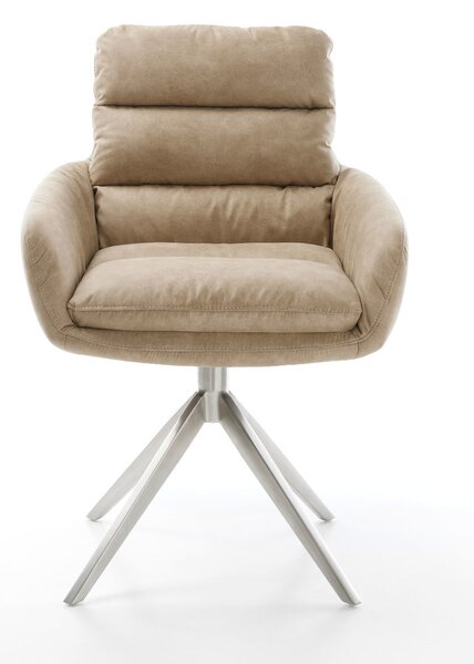 DELIFE Jídelní židle Abelia-Flex s područkami mikrovlákno béžová vintage křížová podnož široká nerezová ocel 360° otočná houpací funkce