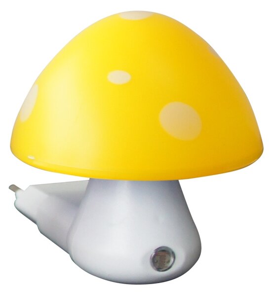 ACA Lighting LED dětská noční lampička do zásuvky Muchomůrka žlutá 0,4W/230V/6400K, soumrakový senzor