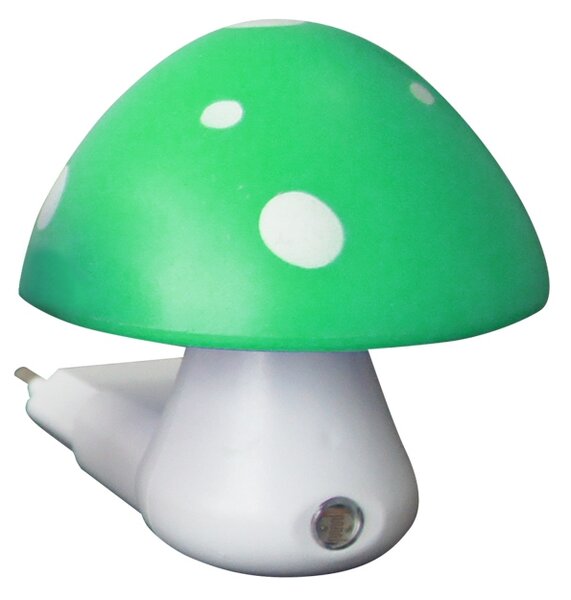 ACA Lighting LED dětská noční lampička do zásuvky Muchomůrka zelená 0,4W/230V/6400K, soumrakový senzor
