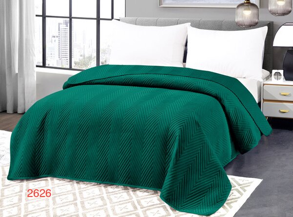 Zelený sametový přehoz na postel se vzorem ARROW VELVET Rozměr: 200 x 220 cm