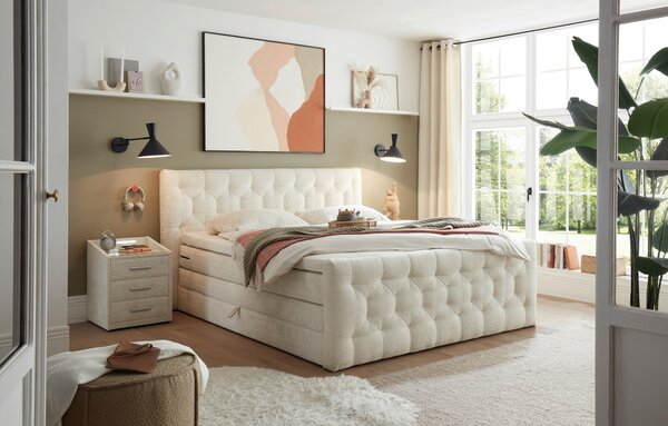 POSTEL BOXSPRING, 180/200 cm, krémová MID.YOU - Postele s úložným prostorem, Online Only
