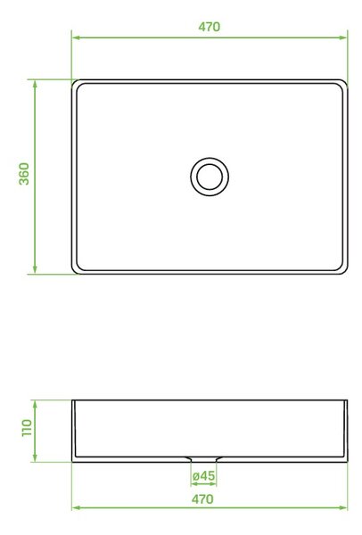 Laveo Kvadrato, keramické umyvadlo na desku 470x360x110mm, černá matná, LAV-VUK_B247