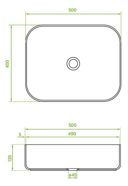 Laveo Mogami, keramické umyvadlo na desku 500x400x135mm, černá matná, LAV-VUM_B250