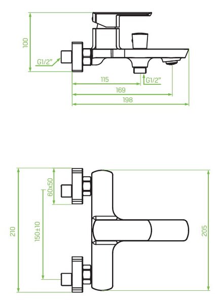 Laveo Calla, nástěnná vanová baterie, chrom, LAV-BAC_010D