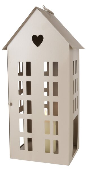 Kovová lucerna Domek 35 cm béžová