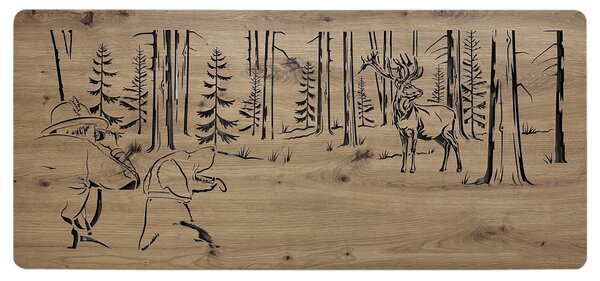"Jelen a myslivec" světelný obraz s baterií 110x50cm varianta ovládání: manuál/pohybové čidlo, provedení povrchu: dub světlý