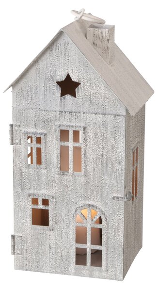 Lucerna kovová Domek 21 cm šedá