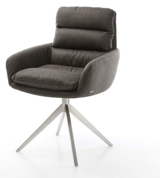 DELIFE Jídelní židle Abelia-Flex s područkami mikrovlákno antracit vintage křížová podnož široká nerezová ocel 360° otočná houpací funkce