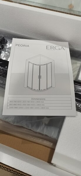 Erga Peoria, čtvrtkruhový sprchový kout s posuvnými dveřmi 80(dveře) x 80(stěna) x 190 cm, 6mm čiré sklo, chromový profil, ERG-Q02-PEORIA-D080D080-CL…