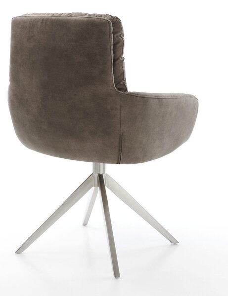 DELIFE Jídelní židle Abelia-Flex s područkami mikrovlákno taupe vintage křížová podnož široká nerezová ocel 360° otočná houpací funkce