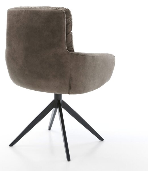 DELIFE Jídelní židle Abelia-Flex s područkami mikrovlákno taupe vintage křížová podnož široká černá otočná 360° houpací funkce