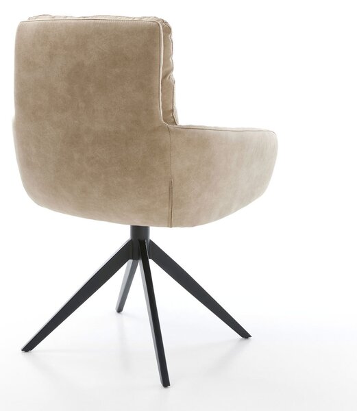 DELIFE Jídelní židle Abelia-Flex s područkami mikrovlákno béžová vintage křížová podnož široká černá otočná 360° houpací funkce