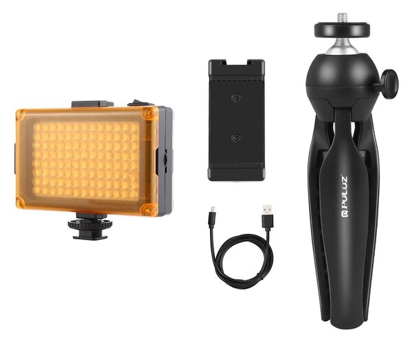 Stativ Puluz držák na stativ + LED lampa + svorka na telefon