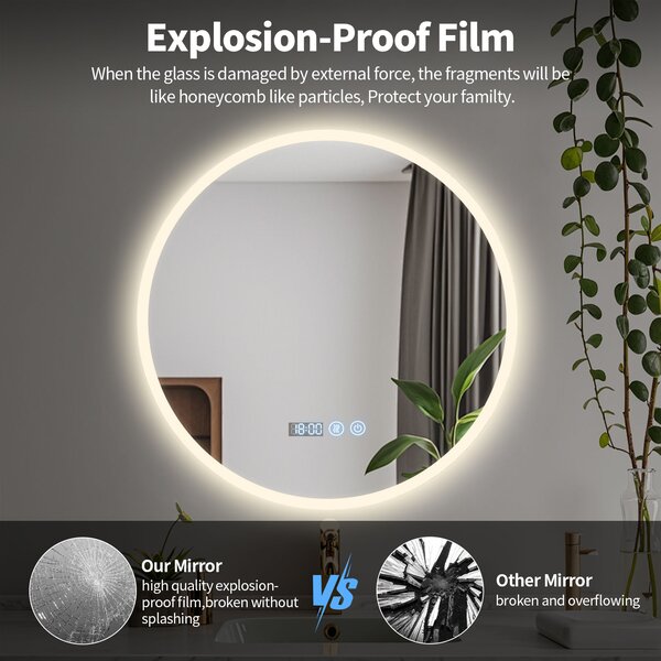 Erga Deam, kulaté LED zrcadlo 120cm, 3 barvy světla, přední osvětlení, vyhřívací podložka proti zapaření, ERG-V01-Deam-1212-CL