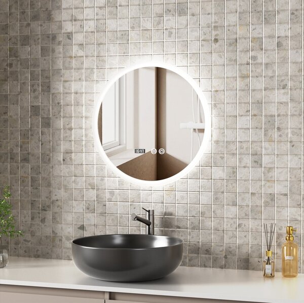 Erga Deam, kulaté LED zrcadlo 50cm, 3 barvy světla, přední osvětlení, vyhřívací podložka proti zapaření, ERG-V01-Deam-5050-CL