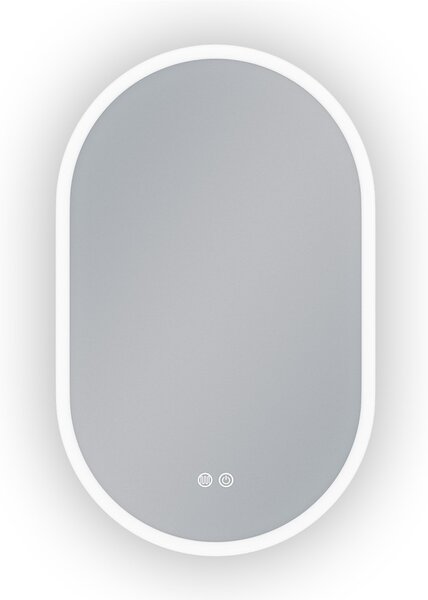 Erga Demi, oválné LED zrcadlo 50x80cm, 3 barvy světla, přední osvětlení, topná podložka proti zapaření, ERG-V01-Demi-5080-CL