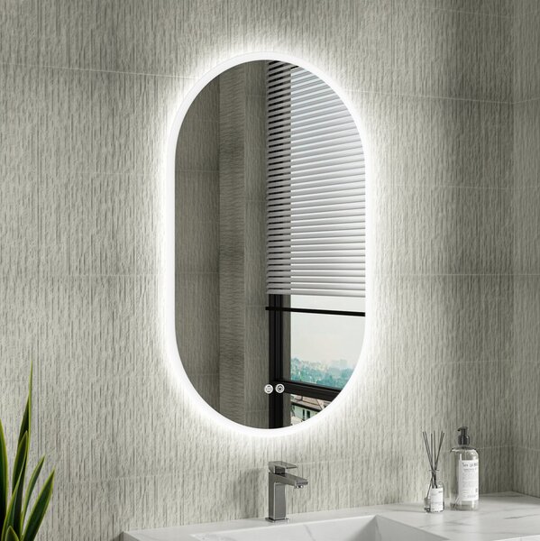 Erga Demi, oválné LED zrcadlo 60x100cm, 3 barvy světla, přední osvětlení, topná podložka proti zapaření, ERG-V01-Demi-6010-CL