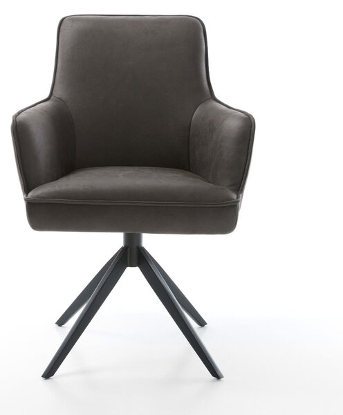 DELIFE Jídelní židle Heira-Flex s područkami mikrovlákno antracit vintage křížová podnož široká černá 360° otočná houpací funkce taštičkové pružiny