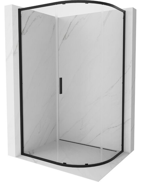 Mexen Exo, asymetrický sprchový kout s posuvnými dveřmi 90 x 80 cm, 6mm čiré sklo, černý profil, 8131-090-080-70-00