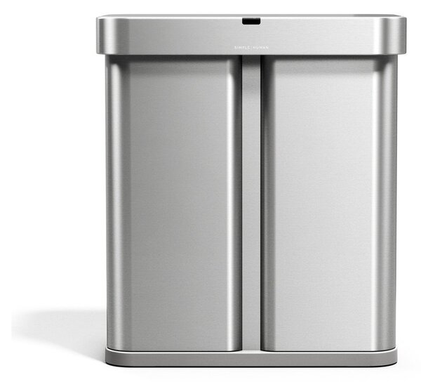 Ocelový odpadkový koš 34+24 l na tříděný odpad/bezdotykový ve stříbrné barvě Dual Sensor – simplehuman