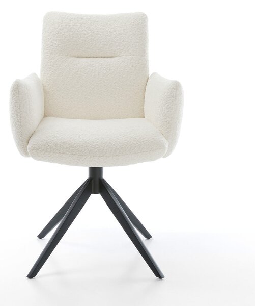 DELIFE Jídelní židle Jova-Flex s područkami bouclé bílá křížová podnož široká černá 360° otočná houpací funkce taštičkové pružiny