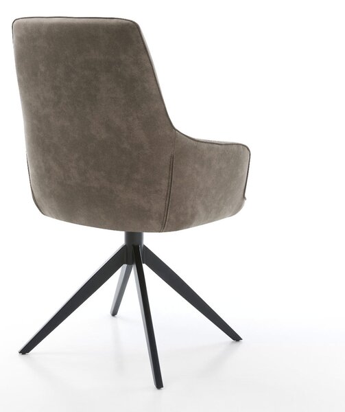 DELIFE Jídelní židle Zelia-Flex s područkami mikrovlákno taupe vintage křížová podnož široká černá otočná 360° houpací funkce taštičkové pružiny