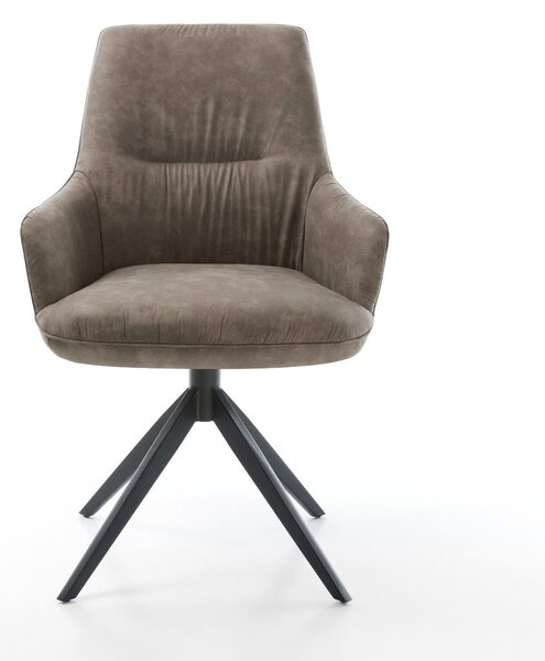 DELIFE Jídelní židle Zelia-Flex s područkami mikrovlákno taupe vintage křížová podnož široká černá otočná 360° houpací funkce taštičkové pružiny