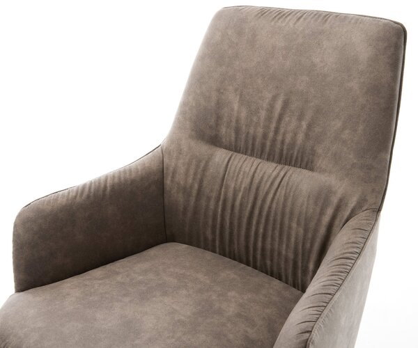 DELIFE Jídelní židle Zelia-Flex s područkami mikrovlákno taupe vintage křížová podnož široká grafit 360° otočná houpací funkce taštičkové pružiny