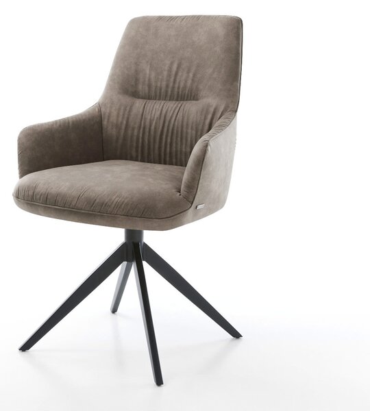 DELIFE Jídelní židle Zelia-Flex s područkami mikrovlákno taupe vintage křížová podnož široká černá otočná 360° houpací funkce taštičkové pružiny