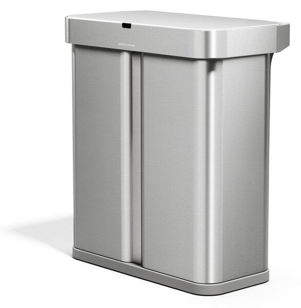 Ocelový odpadkový koš 34+24 l na tříděný odpad/bezdotykový ve stříbrné barvě Dual Sensor – simplehuman