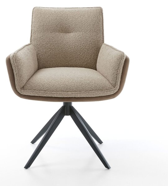 DELIFE Jídelní židle Nela-Flex kombinace materiálů tmavě béžová křížová podnož široká černá otočná o 360° houpací funkce