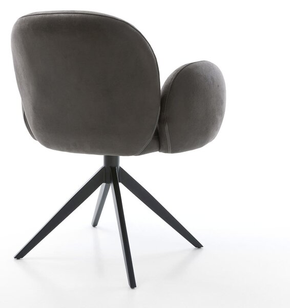 DELIFE Jídelní židle Nube-Flex s područkami mikrovlákno antracit vintage křížová podnož široká černá 360° otočná houpací funkce taštičkové pružiny