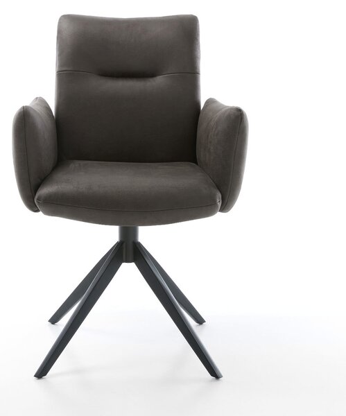 DELIFE Jídelní židle Jova-Flex s područkami mikrovlákno antracit vintage křížová podnož široká černá otočná 360° houpací funkce taštičkové pružiny