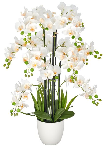 Umělá Orchidej bílá v květináči, 90cm