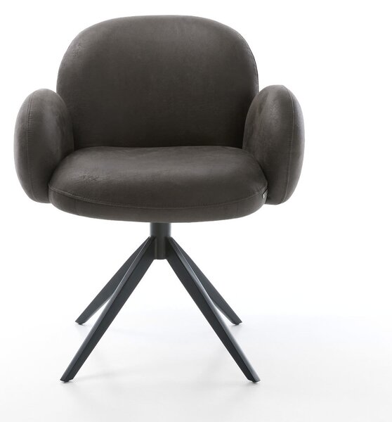 DELIFE Jídelní židle Nube-Flex s područkami mikrovlákno antracit vintage křížová podnož široká černá 360° otočná houpací funkce taštičkové pružiny
