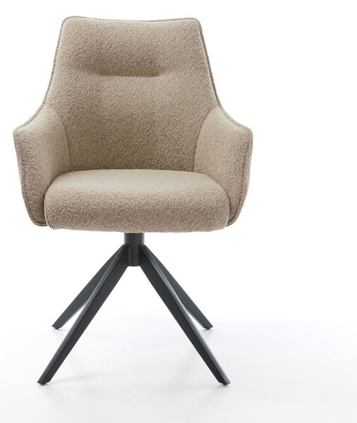 DELIFE Jídelní židle Alja-Flex s područkami kombinace materiálů tmavě béžová křížová podnož široká černá otočná 360° houpací funkce taštičkové pružiny