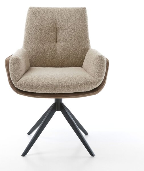 DELIFE Jídelní židle Clea-Flex kombinace materiálů tmavě béžová křížová podnož široká černá 360° otočná houpací funkce