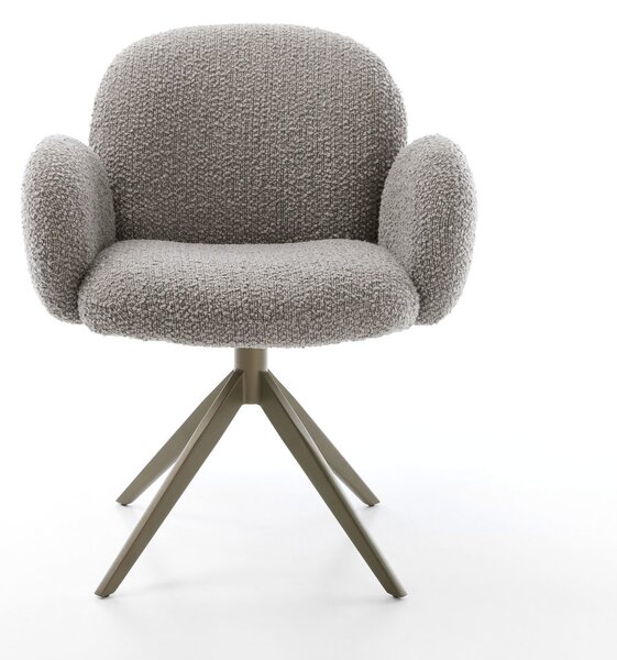 DELIFE Jídelní židle Nube-Flex s područkami bouclé stříbrně šedá široká křížová podnož titanový efekt 360° otočná houpací funkce taštičkové pružiny
