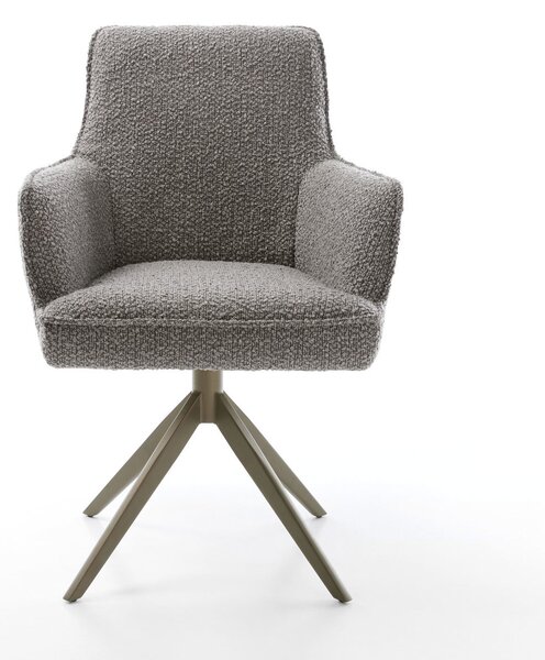 DELIFE Jídelní židle Heira-Flex s područkami bouclé stříbrně šedá široká křížová podnož titanový efekt 360° otočná houpací funkce taštičkové pružiny
