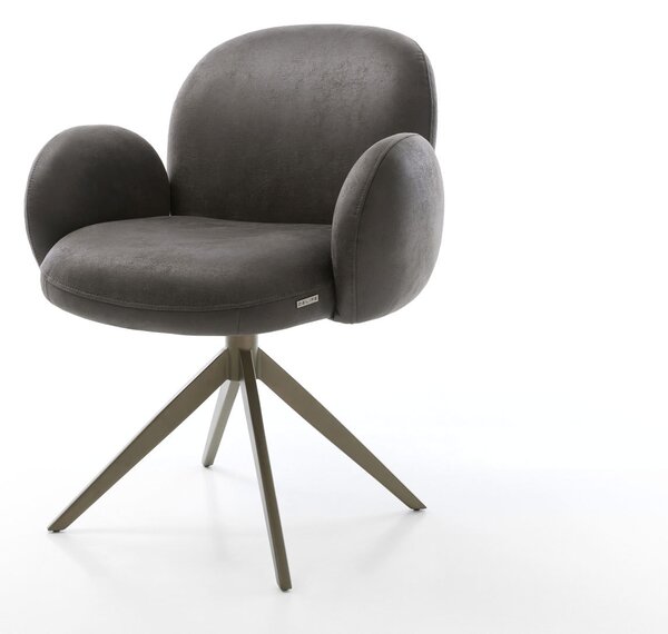 DELIFE Jídelní židle Nube-Flex s područkami mikrovlákno antracit vintage křížová podnož široká titanová barva 360° otočná houpací funkce taštičkové pružiny