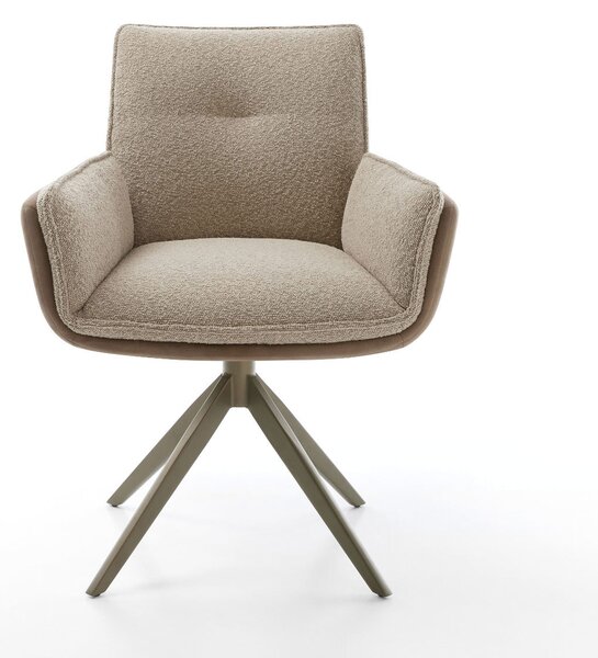 DELIFE Jídelní židle Nela-Flex kombinace materiálů tmavě béžová křížová podnož široká titanová povrchová úprava 360° otočná houpací funkce