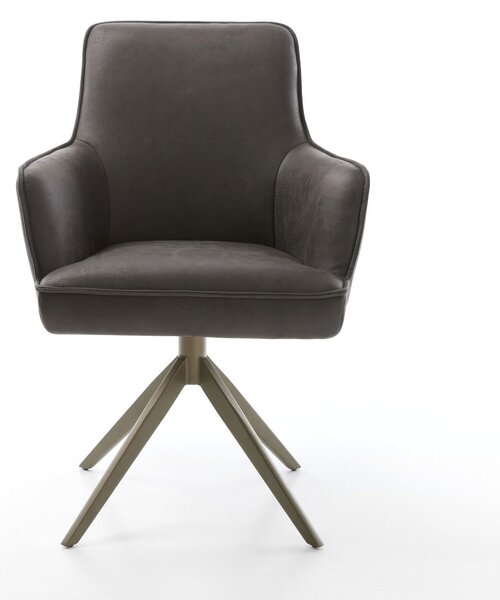 DELIFE Jídelní židle Heira-Flex s područkami mikrovlákno antracit vintage křížová podnož široká titanová barva 360° otočný houpací funkce taštičkové pružiny