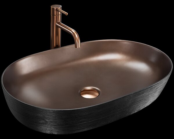 Rea Cleo, umyvadlo na desku 605x410x140 mm, měděná matná-černá, REA-U6383