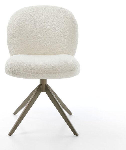 DELIFE Jídelní židle Nube-Flex bouclé bílá křížová podnož široká titanový efekt 360° otočná houpací funkce taštičkové pružiny