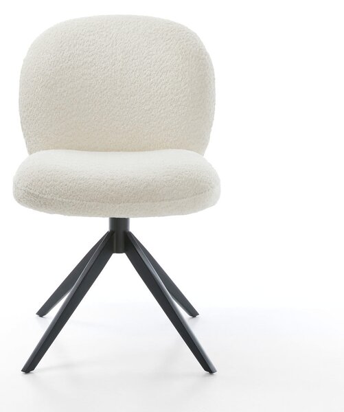 DELIFE Jídelní židle Nube-Flex bouclé bílá křížová podnož široká černá 360° otočná houpací funkce taštičkové pružiny