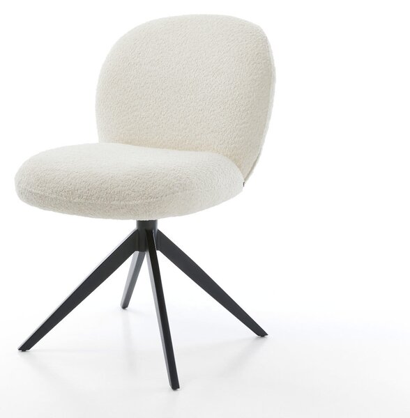 DELIFE Jídelní židle Nube-Flex bouclé bílá křížová podnož široká černá 360° otočná houpací funkce taštičkové pružiny