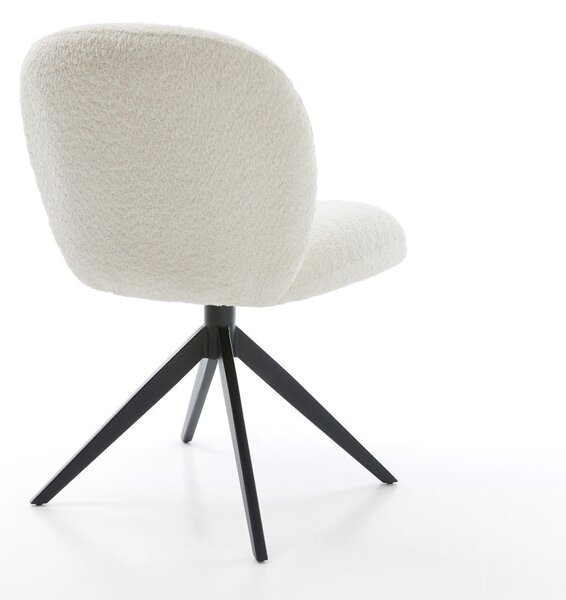 DELIFE Jídelní židle Nube-Flex bouclé bílá křížová podnož široká černá 360° otočná houpací funkce taštičkové pružiny