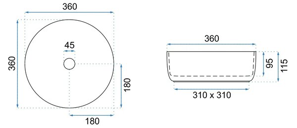 Rea Sami, umyvadlo na desku 360x360x115 mm, ecru lesklá, REA-U4590