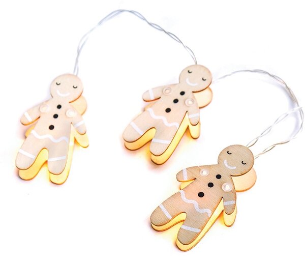 ACA Lighting LED vánoční girlanda - dřevěné perníčky, teplá bílá, 2x baterie AA, 160 cm, IP20